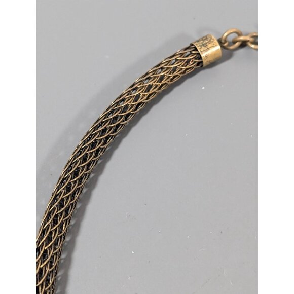 Marjorie Baer SF Bronze Tone Mixed Metal Mesh Chain Bar Pendant Necklace 21" - Picture 8 of 10
